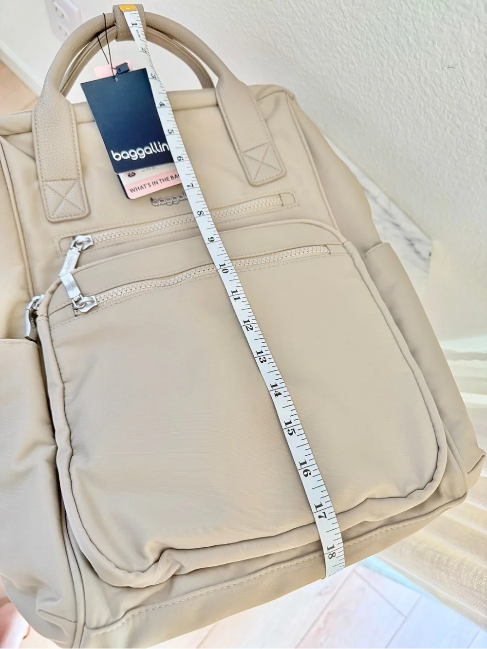 🤎 Baggallini Chelsea Laptop Backpack Taupe Twill Silver Hardware